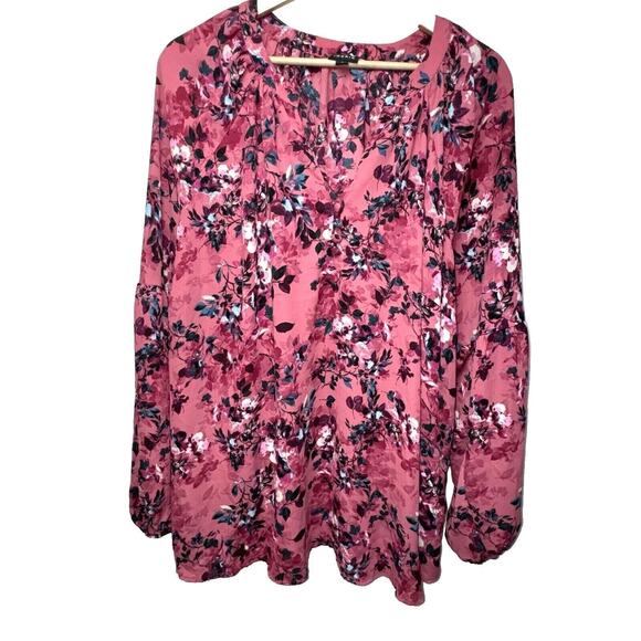 Torrid Floral Long Sleeve Blouse Top Size 2X Pink Burgundy Plus Size - Picture 1 of 5